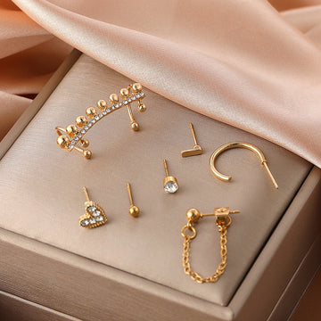 7pcs Fashion Gold Heart Zircon Non-Piercing Ear Clip Earrings for Women Simple Fake Cartilage Ear Cuff Jewelry Clip Accessories daiiibabyyy
